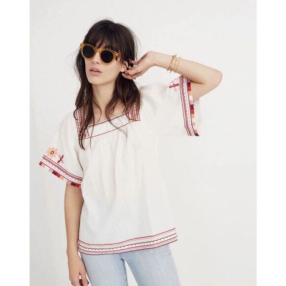 Madewell Tops - Madewell Embroidered Sandblossom Top in white cotton gauze Women’s XS Oversized